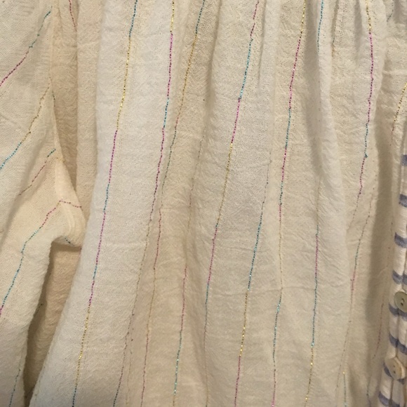 Free People See Saw Top with glitter thread Boho Peasant Lace Trim Top Small - Picture 4 of 5